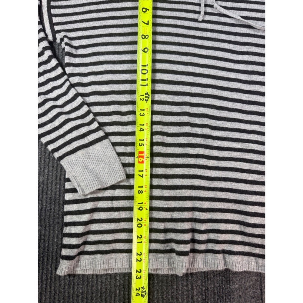 Eileen Fisher Womens Striped Cowl Neck Drawstring Sweater Grey Black Size SP - Picture 6 of 7